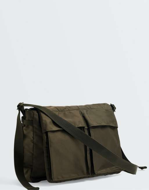OYSHO axelremsväska med fickor i khaki, 3 av 6