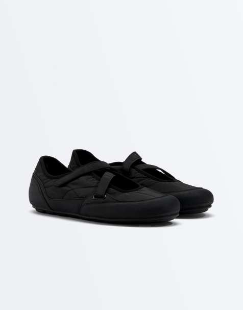 Oysho - Ballerines plates style sport en nylon - Noir - view 1
