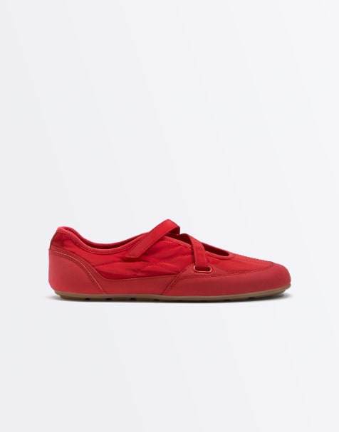 OYSHO - Ballerines plates style sport en nylon - Rouge - view 1