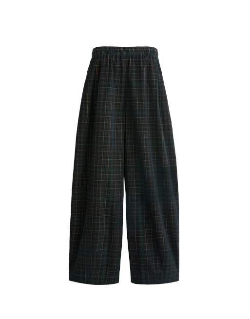 OYSHO Balloon corduroy check trousers in dark blue, 4 of 4