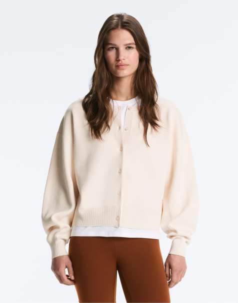 OYSHO Balloon sleeve knit cardigan in pale ecru