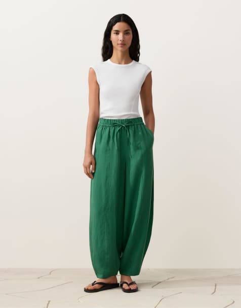 OYSHO Balloon trousers lyocell blend and 24% linen with seams in green - view 1