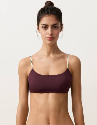 OYSHO - Bandeau-Bikinioberteil in dunkler Pflaume mit farblich abgesetzten Trägern-Lila