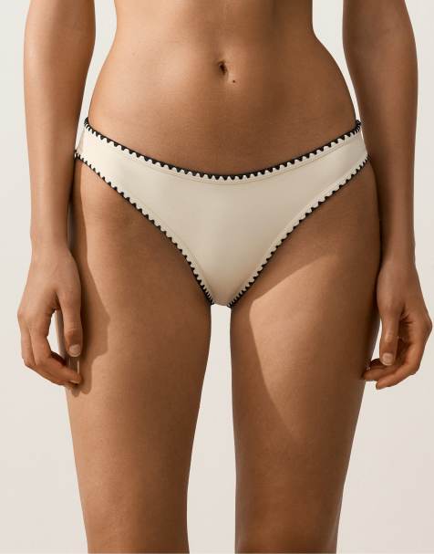 Oysho - Bas de bikini à bords contrastants - Écru pâle - view 1