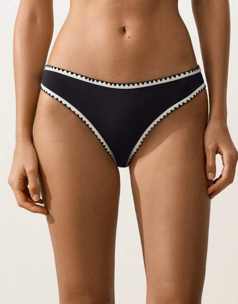 Oysho - Bas de bikini à bords contrastants - Noir - view 1