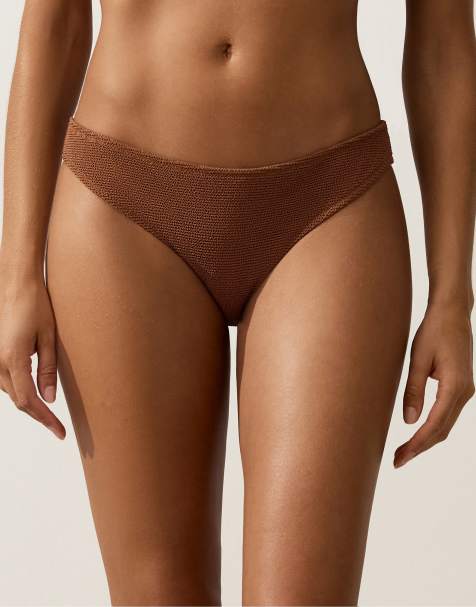 Oysho - Bas de bikini classique effet froissé - Marron - view 1