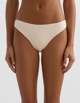 Bas de bikini classique en maille au crochet à texture boule - Écru-Neutre L