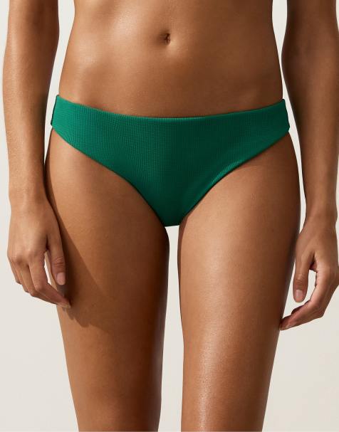 OYSHO - Bas de bikini classique en piqué - Vert - view 1