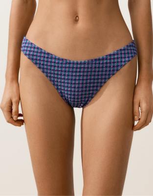 Bas de bikini coupe en U à carreaux vichy avec taille mi-haute - Bleu marine M