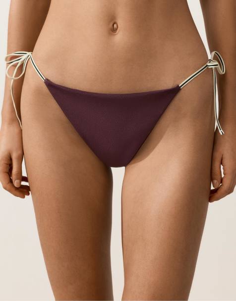 OYSHO - Bas de bikini couvrance moyenne avec liens noués sur les côtés - Prune foncé - view 1
