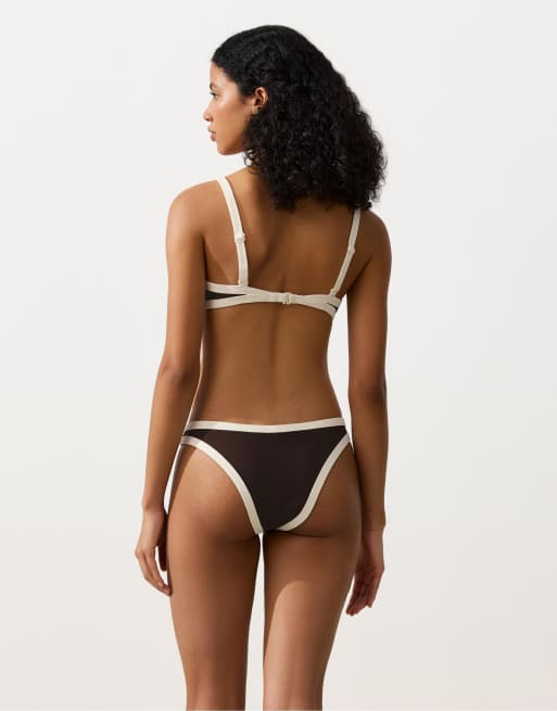 OYSHO - Bas de bikini en U à couvrance moyenne avec bords contrastants - Marron, 4 de 4