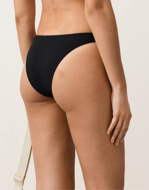 OYSHO - Bas de bikini moyennement couvrant en piqué avec coupe en U - Noir, 3 de 4