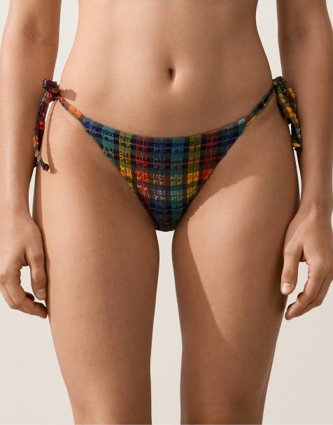 OYSHO - Bas de bikini texturé à carreaux - Bleu/vert - view 1