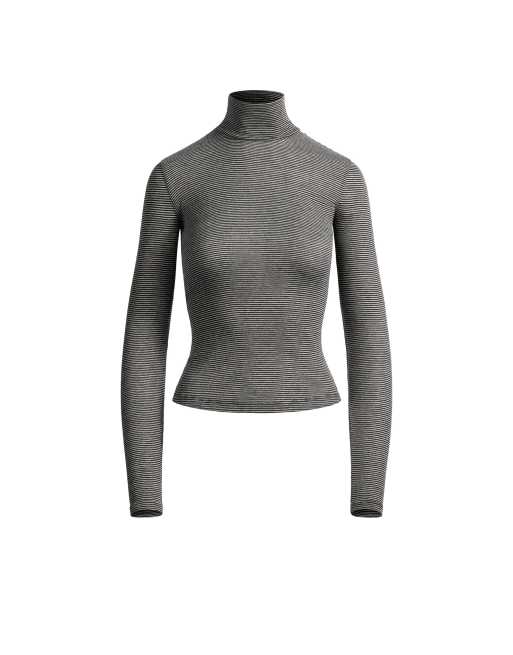 OYSHO Base layer high-neck striped rib t-shirt in black, 5 of 5