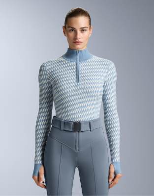 OYSHO - Baselayer-Oberteil aus geometrischem Jacquard-Strick in Blassblau