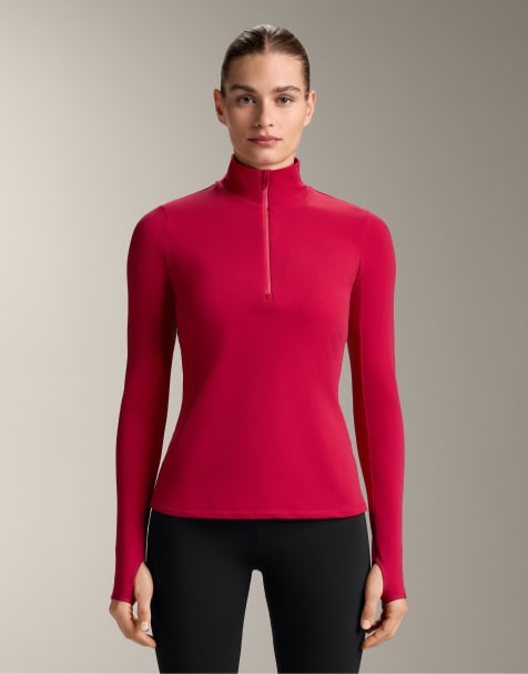 OYSHO – Baselayer-T-Shirt in Rot mit kurzem Reißverschluss - view 1