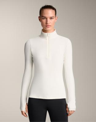 OYSHO - Baselayer-T-Shirt in Wollweiß mit kurzem Reißverschluss