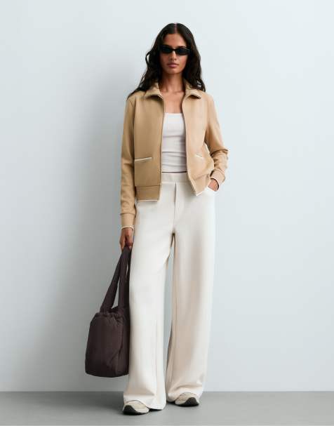 OYSHO Baumwoll-Piqué-Jacke mit Paspelierung in Beige - view 1