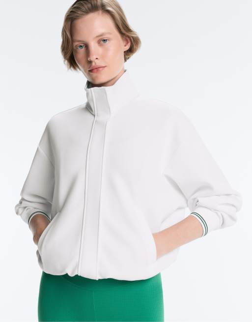 OYSHO Baumwoll-Piqué-Jacke mit Paspelierung in Wollweiß, 6 von 7