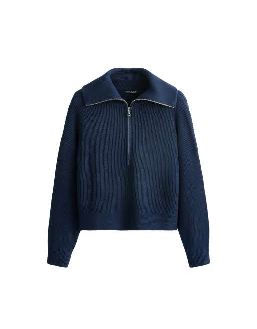 OYSHO Baumwoll-Strickpullover mit Half-Zip in Marineblau, 5 von 5