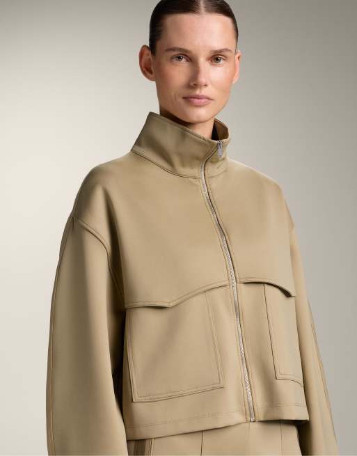 OYSHO - Beige jakke med neopren-effekt og firkantet pasform, 4 af 4