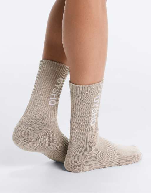 OYSHO – Beige, klassiska strumpor i bomullsmix, 3 par, 3 av 4
