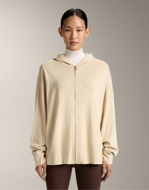 OYSHO – Beige, lång och stickad jacka med huva - view 1