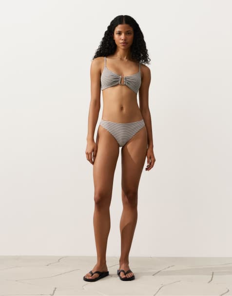 OYSHO – Beige, randig bikini i trekantsmodell - view 1