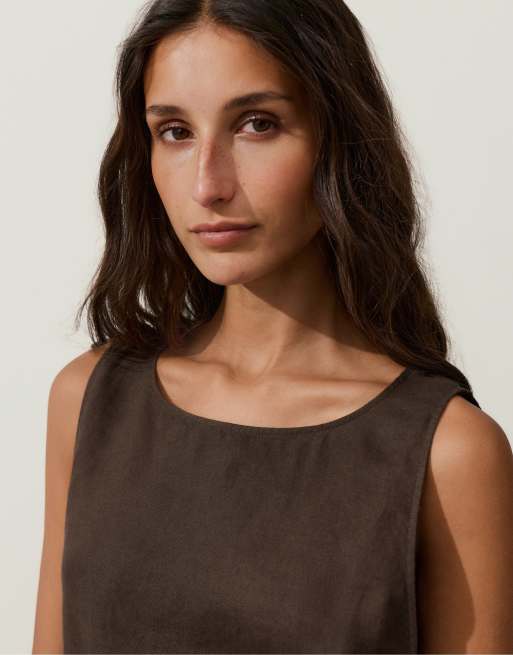 OYSHO - Beige ærmeløs top i 100% hør med tørklædedetalje, 3 af 4