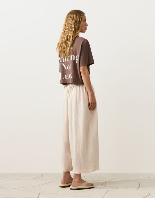 OYSHO – Beigemelerade ballong-byxor i 100% linnetyg, 4 av 4