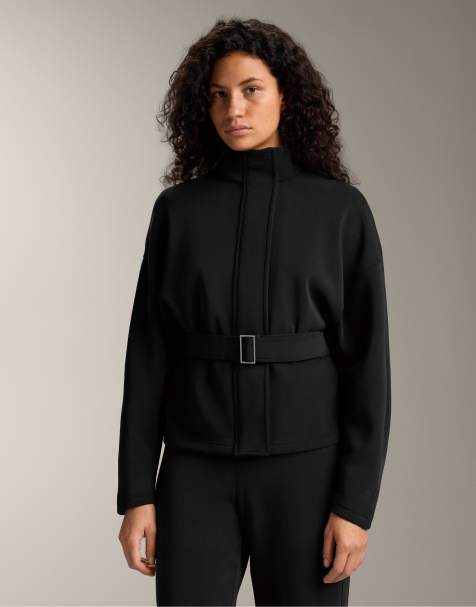 OYSHO Belted jacket with brushed modal in black