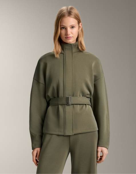OYSHO Belted jacket with brushed modal in green