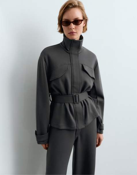 OYSHO Belted jacket with pockets in dark grey - view 1