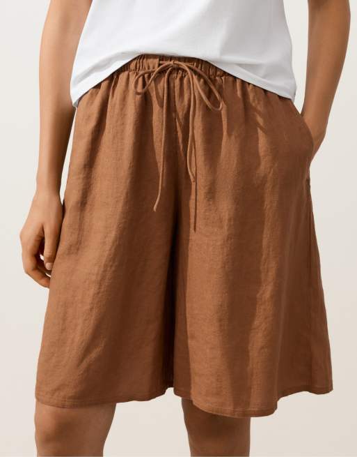 OYSHO - Bermuda mi-long en pur lin - Marron, 3 de 4