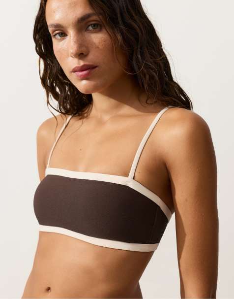 Oysho - Bikini bandeau à bords contrastants - Marron - view 1