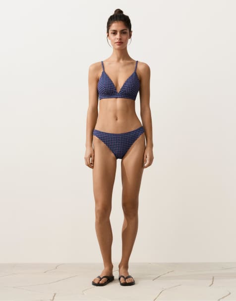 OYSHO – Bikini mit Vichy-Karomuster in Marineblau - view 1