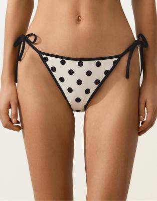 OYSHO - Bikinihose in blassem Ecru mit mittlerer Bedeckung und Polka-Dots-Neutral