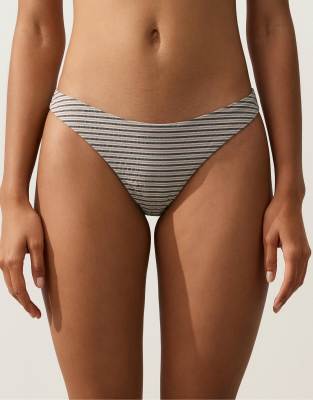 Bikinihose in gestreiftem Sand mit mittelhohem U-Ausschnitt-Neutral Neutral M