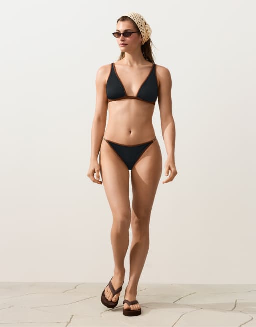 OYSHO – Bikinihose in Schwarz mit mittlerer Bedeckung und Kontrast-Flechtdetails, 2 von 4