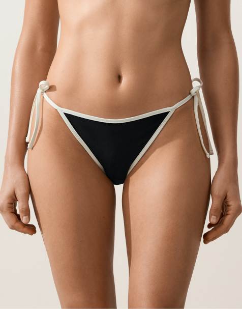 OYSHO – Bikinihose zum Binden in Schwarz mit mittlerer Bedeckung und Kontrastbesatz - view 1