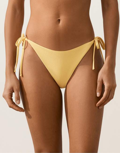 OYSHO – Ljusgul bikini med ribbad textur, 4 av 4