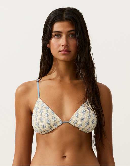 OYSHO – Blå, virkad bikini med kontrastfärgat vågmönster, 3 av 3