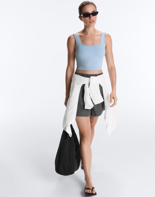 OYSHO – Blekblått linne med fyrkantig ringning i seamless-design, 3 av 4