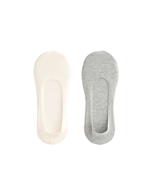 Oysho – Blekt naturvita, osynliga strumpor med halvhög skärning över fotryggen i bomullsmix, 2-pack