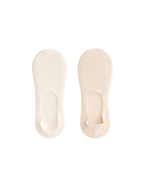 Oysho – Blekt naturvita, osynliga strumpor med hög skärning över fotryggen i bomullsmix, 2-pack
