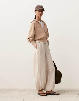 Oysho - Bloomer-Hose aus 100% Leinen in meliertem Sand-Neutral