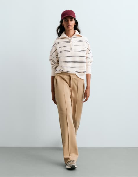 OYSHO bomullspikébyxor med raka ben i beige - view 1