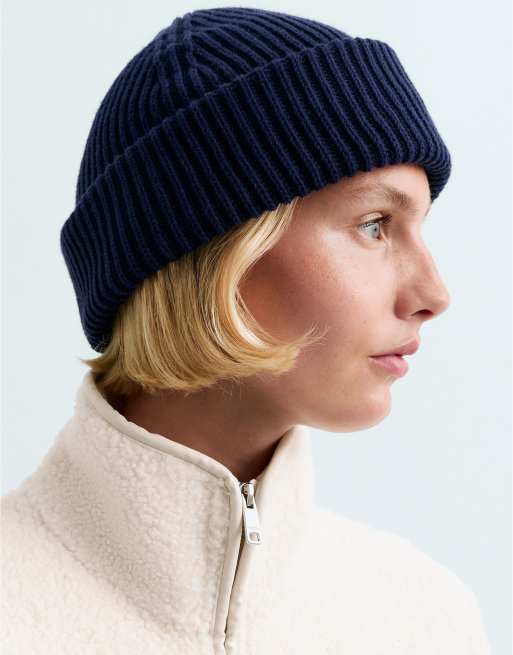 OYSHO bonnet côtelé 100 % coton bleu marine, 3 de 4