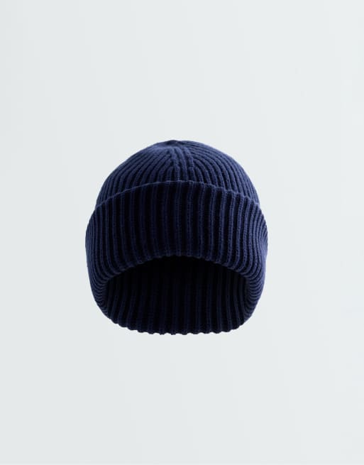OYSHO bonnet côtelé 100 % coton bleu marine, 4 de 4