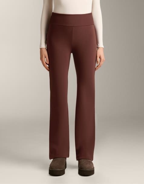 OYSHO Bootcut seamless high rise super extra warm trousers in burgundy - view 1
